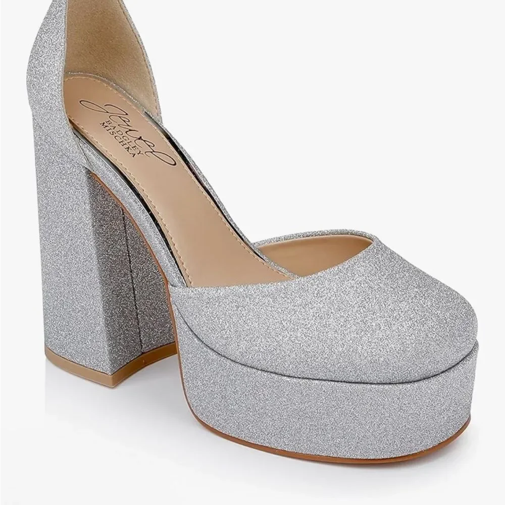 Jewel Badgley Mischka Jayda Platform Pumps Silver size 10 NWT $249